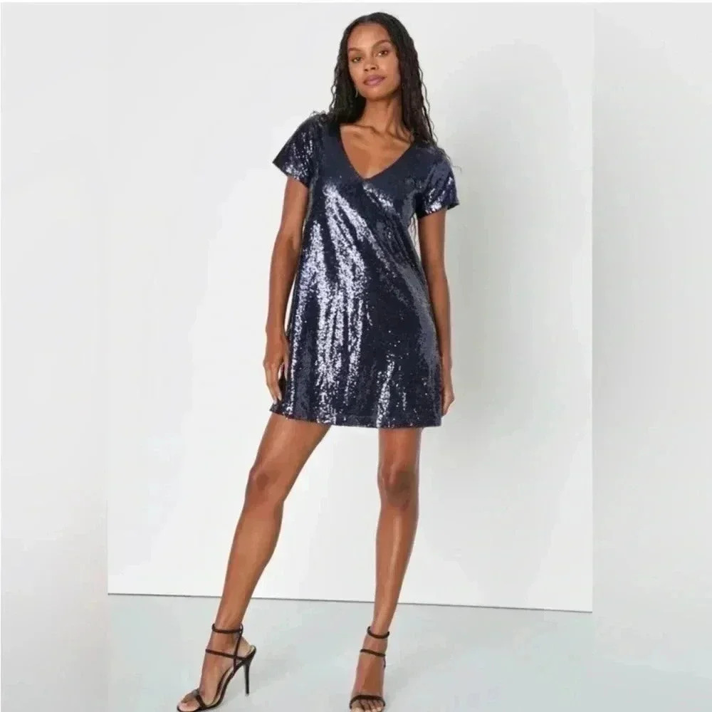 Lulu’s Sequin Shift Dress Navy Blue Size Small. Beautiful and comfortable. - Picture 1 of 11
